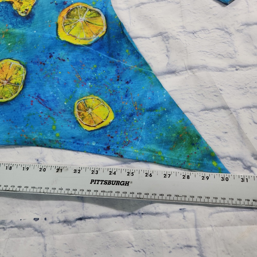 Leoma Lovegrove Shirt WOMENS M Lemon Blue Art Tunic 3/4 Sleeve Asymmetrical Top - Picture 7 of 13